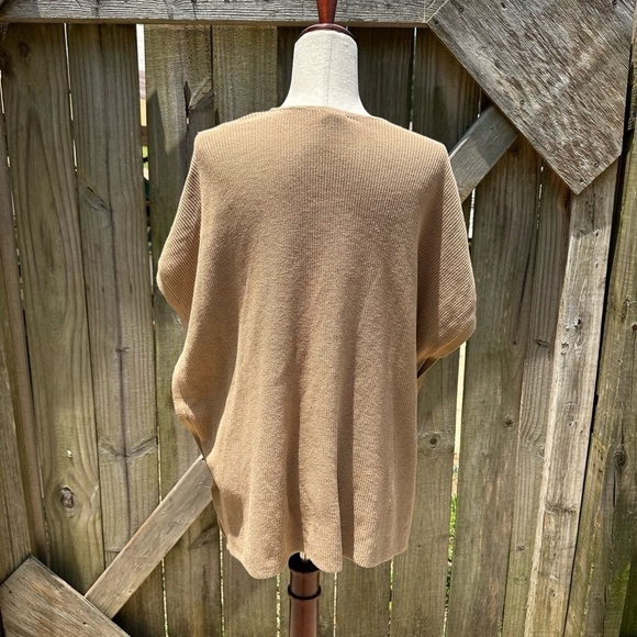 J. Jill Camel Yak Hair Blend Knit Fringe Trim Pullover Poncho Sweater - Picture 8 of 9